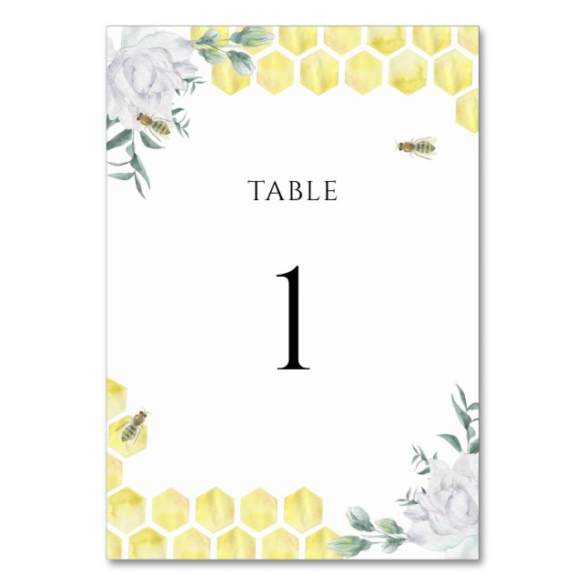 Numeração De Mesa Número de mesa de casamento em aquarela com abelha (Frente)