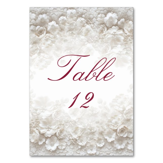 Numeração De Mesa Número de Mesa de Casamento em Borgonha com Floral (Frente)