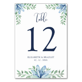 Numeração De Mesa Número de mesa de casamento floral azul em aquarel