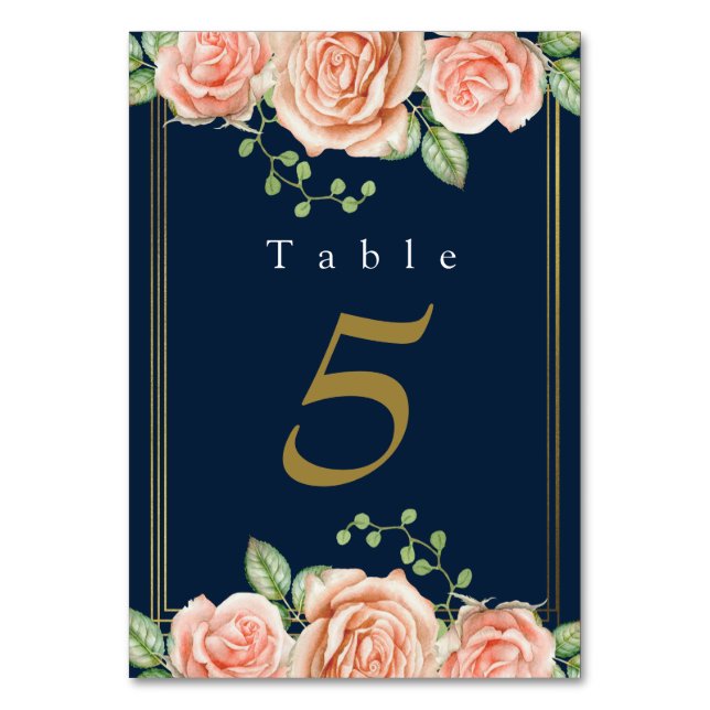 Numeração De Mesa Número de Mesa de Casamento Floral Bege Dourado Az (Frente)