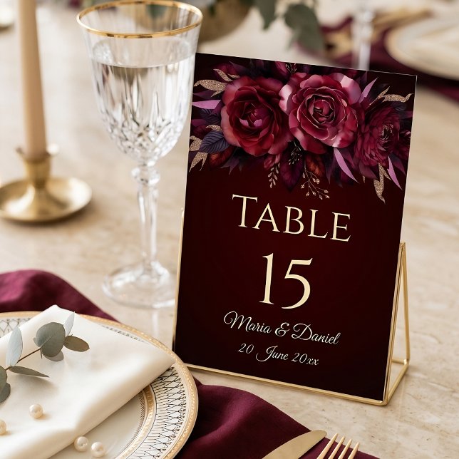 Numeração De Mesa Número de Mesa de Casamento Floral Borgonha (Burgundy Floral Wedding Table Number)