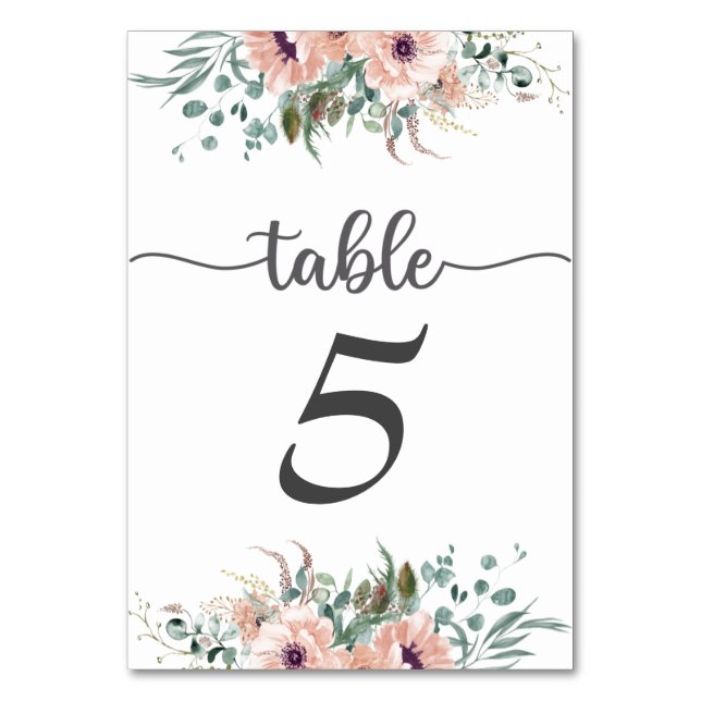 Numeração De Mesa Número de Mesa de Casamento Floral Chic Blush (Frente)