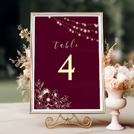 Numeração De Mesa Número de Mesa de Casamento Floral Dourado Borgonh