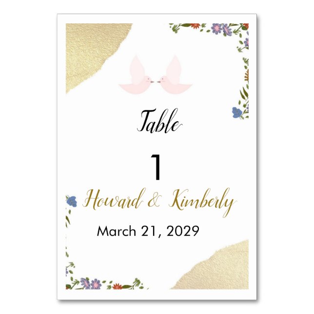 Numeração De Mesa Número de Mesa de Casamento Floral Elegante (Frente)