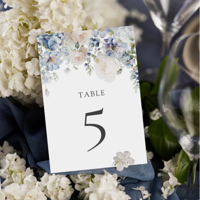 Numeração De Mesa Número de Mesa de Casamento Floral em Poeira Azul  (Criador carregado)