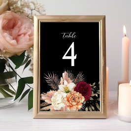 Numeração De Mesa Número de Mesa de Casamento Floral Preto Borgonha