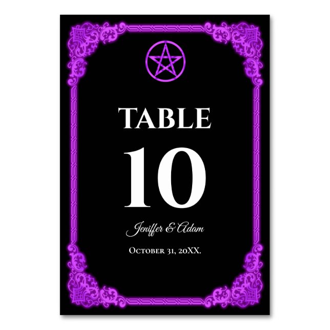 Numeração De Mesa Número de mesa de casamento gótico com brilho roxo (Frente)