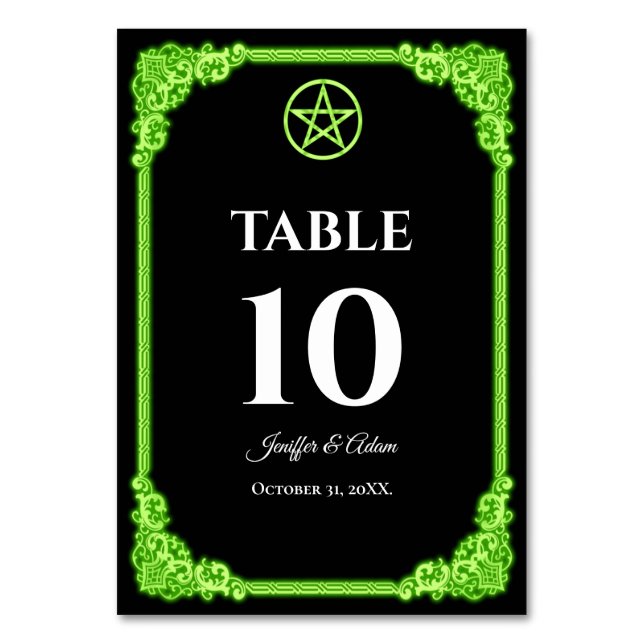Numeração De Mesa Número de mesa de casamento gótico com brilho verd (Frente)