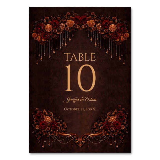Numeração De Mesa Número de mesa de casamento gótico floral elegante (Frente)