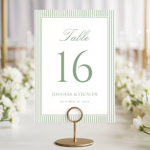 Numeração De Mesa Número de Mesa de Casamento Listrado em Verde Sage
