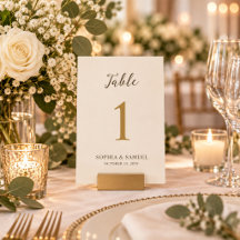 Número de Mesa de Casamento Marfim & Dourado Minim