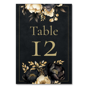 Numeração De Mesa Número de Mesa de Casamento Peônia Preto e Dourado
