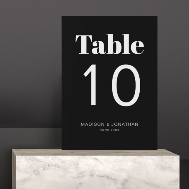 Numeração De Mesa Número de Mesa de Casamento Preto e Branco Minimal (Criador carregado)
