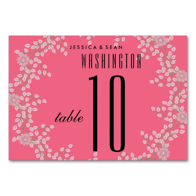Numeração De Mesa Número de Mesa de Casamento Rosa Floral Chic e Pér (Frente)
