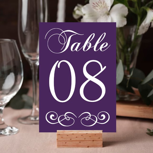 Numeração De Mesa Número de Mesa de Casamento Roxo e Branco Elegante (Criador carregado)