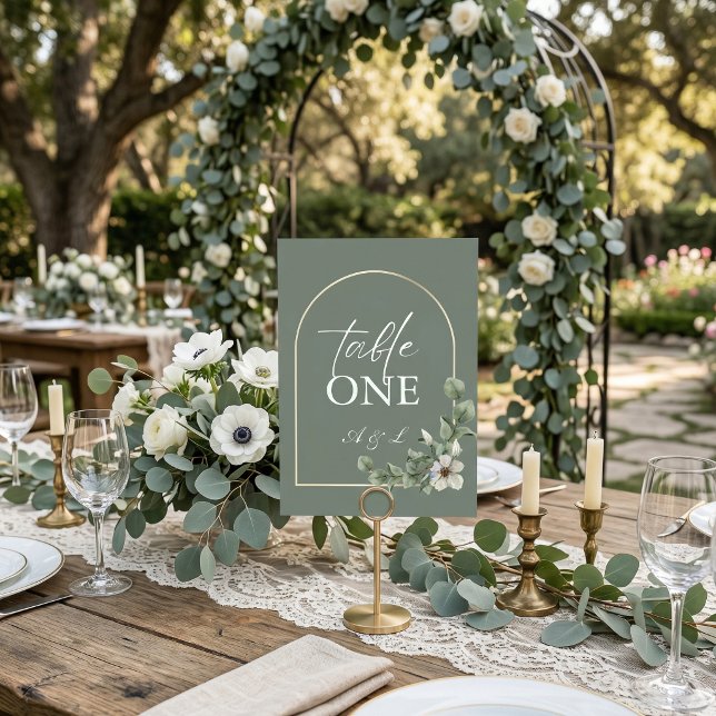 Numeração De Mesa Número de Mesa de Casamento Verde Salvia Simples e (Criador carregado)