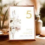 Numeração De Mesa Número de Mesa de Flor Selvagem<br><div class="desc">Este número da mesa de Wildflower é perfeito para o seu simples e elegante casamento de boho. As flores silvestres de aquarela minimalistas ajudarão a dar vida à sua visão! O design de bonito flores brancas e douradas, com toques de púrpura e amarela, certamente completará seu sonho de casamento floral...</div>