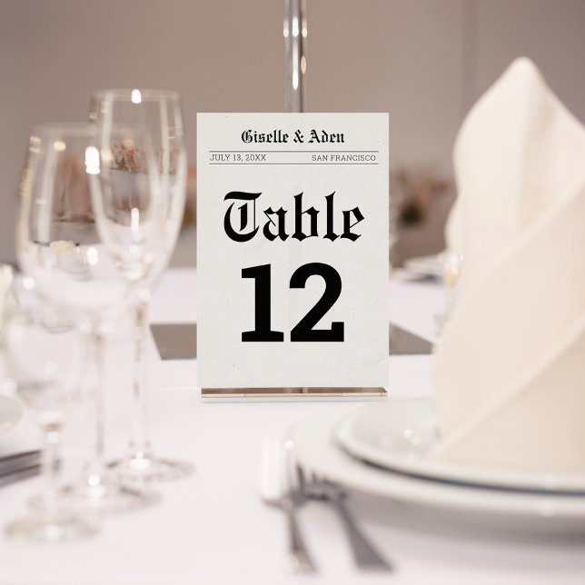 Numeração De Mesa Número de Mesa de Jornal Nostálgico para Casamento (Nostalgic Newspaper Wedding Table Sign)