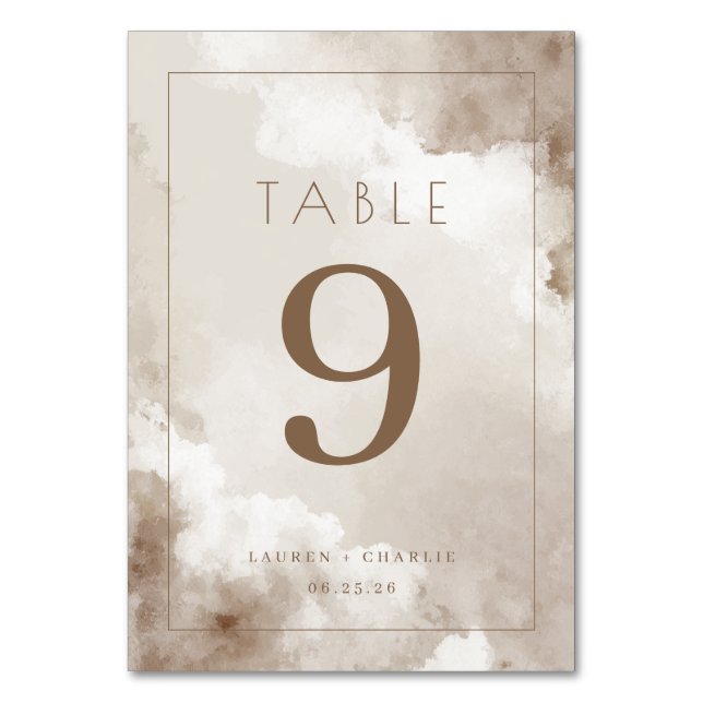 Numeração De Mesa Número de Mesa Elegante Bege Aquarela (Frente)