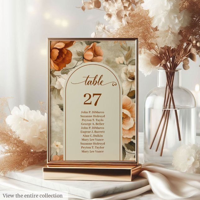 Numeração De Mesa Número de Mesa Elegante Boho Laranja Queimada Marf (Elegant Boho Burnt Orange Ivory Sage Table Number)