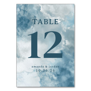 Numeração De Mesa Número de Mesa em Aquarela Azul Elegante