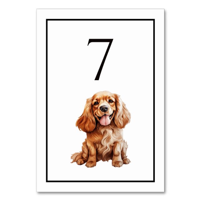 Numeração De Mesa Número de Mesa em Aquarela com Cocker Spaniel (Frente)