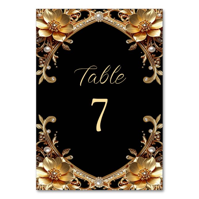Numeração De Mesa Número de Mesa em Elegante Moldura Dourada (Frente)