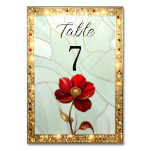 Número de Mesa Flor Vermelha em Vidro Pintado