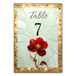 Numeração De Mesa Número de Mesa Flor Vermelha em Vidro Pintado