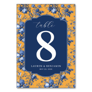 Numeração De Mesa Número de Mesa Floral Azul Elegante