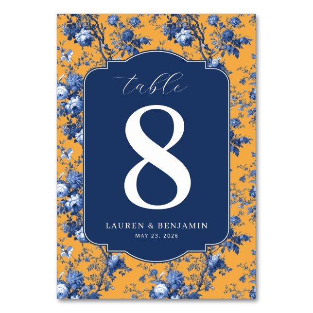 Numeração De Mesa Número de Mesa Floral Azul Elegante (Frente)