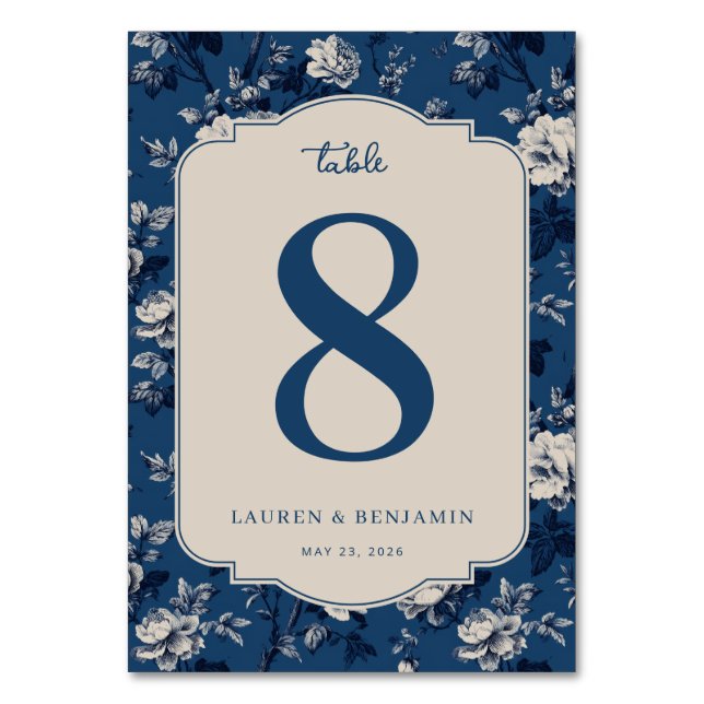 Numeração De Mesa Número de Mesa Floral Azul Elegante (Frente)