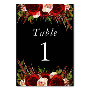 Numeração De Mesa Número de Mesa Floral Boho Preto Borgonha