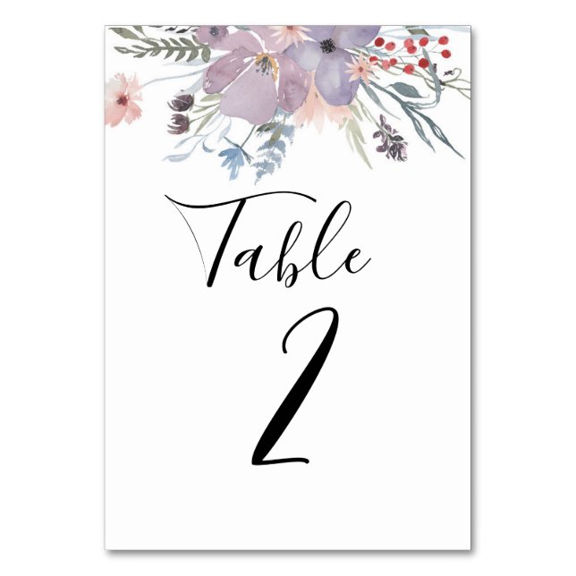 Numeração De Mesa Número de mesa floral de lavanda. Casamento roxo (Frente)