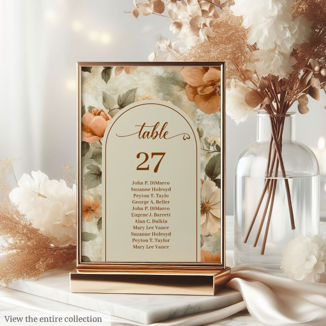 Numeração De Mesa Número de Mesa Floral Romântico Boho Ferrugem Marf (Elegant Boho Terracotta Ivory Sage Floral Table Number)