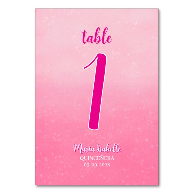 Numeração De Mesa Número de mesa Glitter Rosa Quinceñera (Frente)