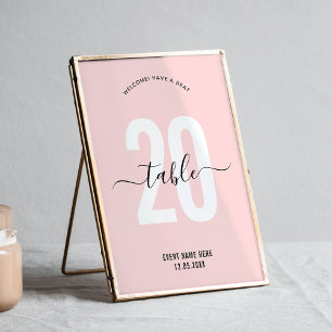 Numeração De Mesa Número de Mesa Moderno em Script Elegante Rosa Cor