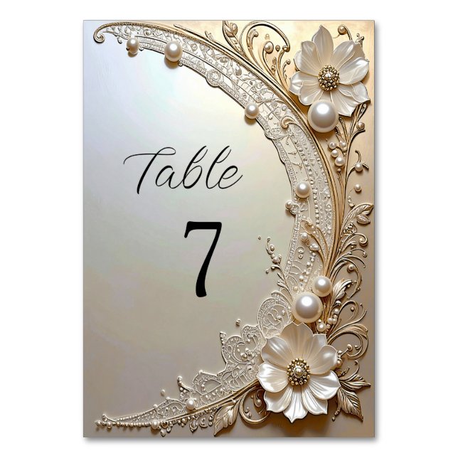Numeração De Mesa Número de Mesa Pérolas Flores Brancas Modernas (Frente)