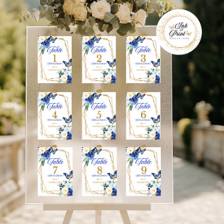 Numeração De Mesa Número de Mesa Quinceañera Borboleta Azul Real Dou