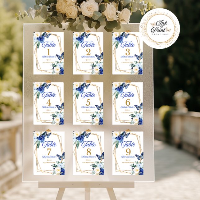 Numeração De Mesa Número de Mesa Quinceañera Borboleta Azul Real Dou (Criador carregado)