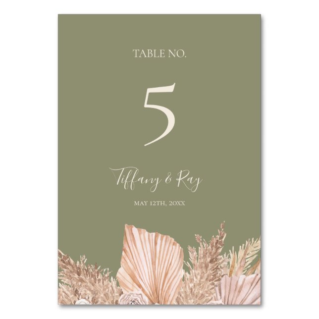 Numeração De Mesa Número de Mesa Verde Oleícola Tropical Boho (Frente)