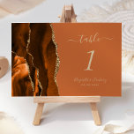 Numeração De Mesa Número de Tabela de Casamento de Agata Dourada Lar<br><div class="desc">A borda esquerda desta elegante e moderna placa de número da mesa de casamento apresenta uma borda de cor de água laranja queimada,  aparada com falsa brilho dourado. O texto personalizável combina as fontes de letra alta,  itálico e compacta em um fundo laranja queimado.</div>