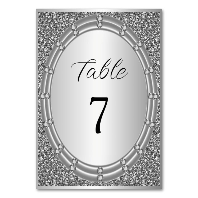 Numeração De Mesa Número de Tabela de Frame de Glitter Silver (Frente)