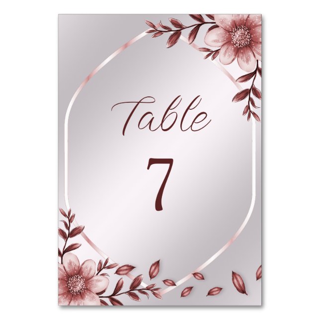 Numeração De Mesa Número de Tabela de Frame Floral Rosa (Frente)