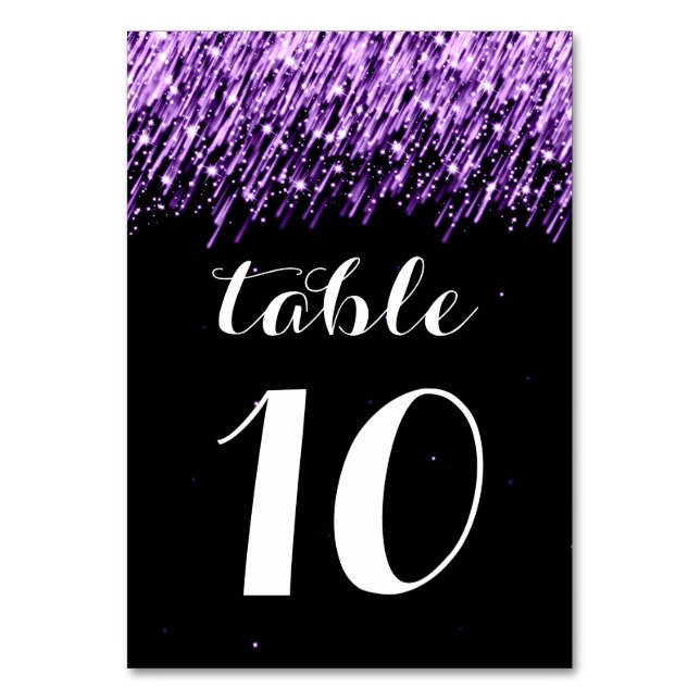 Numeração De Mesa Número de Tabela Elegante que Cai Estrelas Roxo (Frente)