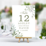 Numeração De Mesa Número de Tabela Floral Botânica de Cores Aquática<br><div class="desc">Número da Tabela Floral Botânica Rustic Watercolor. Este simples e elegante design botânico apresenta as folhas do estilo aquarela eucalipto em tons de verde e branco.</div>