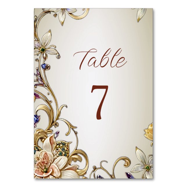 Numeração De Mesa Número de Tabela Floral Dourada Branco (Frente)