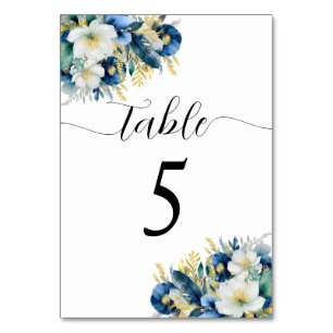 Numeração De Mesa Número de Tabela Floral Dourada da Brilhante Azul