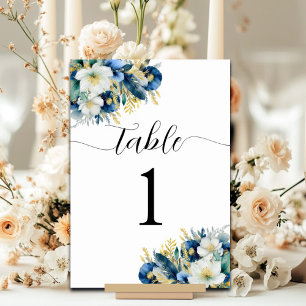 Numeração De Mesa Número de Tabela Floral Dourada da Brilhante Azul 