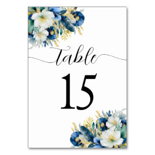 Numeração De Mesa Número de Tabela Floral Dourada da Brilhante Azul 